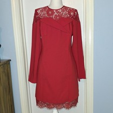 Calore Red Dress Lace Trim Double Breasted Vintage Inspired NWT Turkey Fimka
