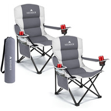 Voyager Padded Camping Chairs Premium Foldable Chair with Cooler Bag 2 Pack Set