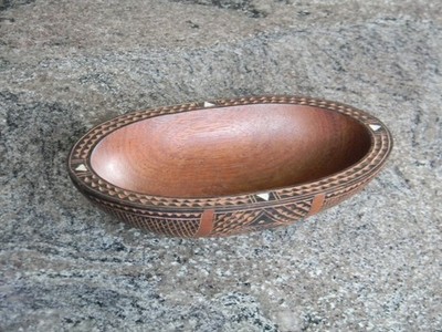 Jack's of Fiji Souvenir Hand Carved Wood Trinket Bowl with Fijian Inlay Patterns