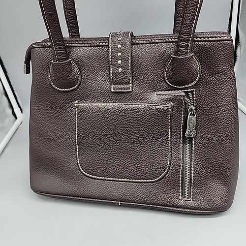 Trinity Ranch Zapata Hand-Tooled Baguette Satchel Brown Leather Western Purse - Picture 5 of 12