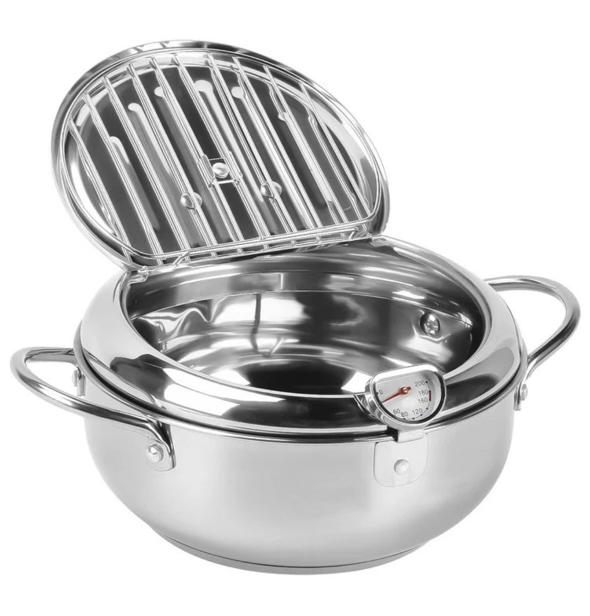 Stainless Steel Fryer Pot Small Deep Fryer with Thermometer and Lid