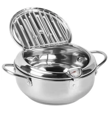 Stainless Steel Fryer Pot Small Deep Fryer with Thermometer and Lid