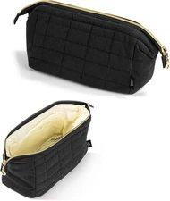 Ms. pen- Aesthetic Quilted Makeup Bag for Women, Black, Puffy Padded Cute... 