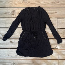 Forever 21 Black Grommet Tunic Shirt Dress V-Neck Drawstring Small S/P