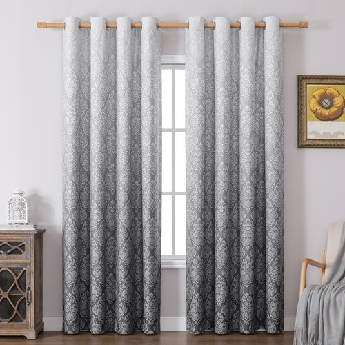 Ombre Blackout Curtains 84 Inch for Living Room, Damask European Print Patter...