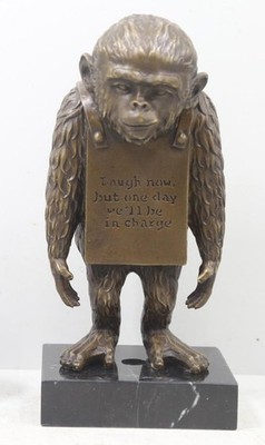 Banksy ''Laugh Now'' Affe - echte massive Bronze & Marmor Skulptur - H 28 cm