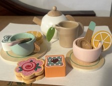 15Pcs Wooden Tea Set for Little Girls, Wooden Toys, Toddler Tea Set Play Kitche