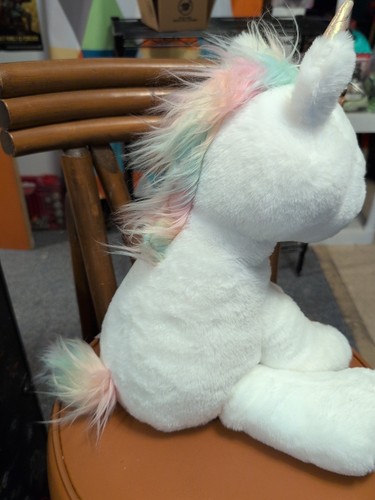 NWT 17” Animal Adventure White Plush Unicorn Rainbow Mane Tail Free Shipping - Picture 3 of 6