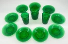 Vtg Set of 9 Anchor Hocking FOREST GREEN Sandwich Glass 4.5" Saucers & 3 glasses