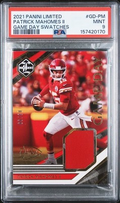 2021 PANINI LIMITED GAME DAY SWATCHES #GD-PM PATRICK MAHOMES II 3/99 PSA 9