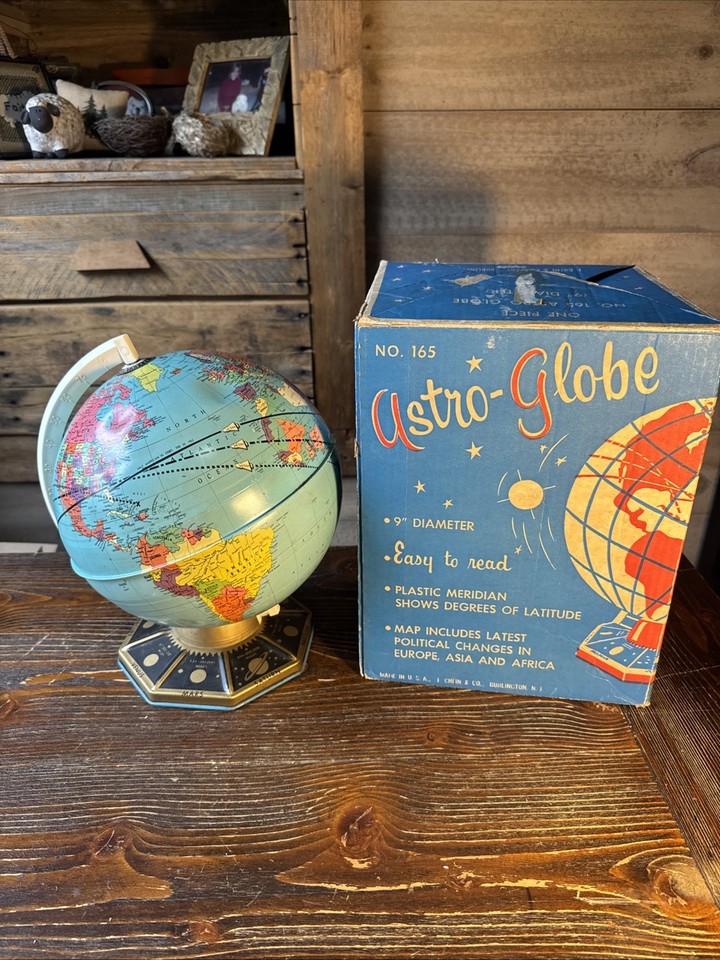 Vintage 1962 J. Chein Astro-Globe No. 165 9” World Globe w/ Box