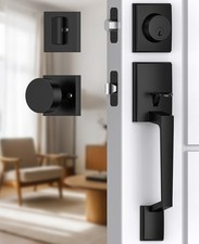 Front Door Handle and Deadbolt Set, Matte Black Front Door Lock Set with Mode...