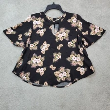 Elodie Anthropology Top Womens Large Floral Keyhole Flowy Light Relaxed