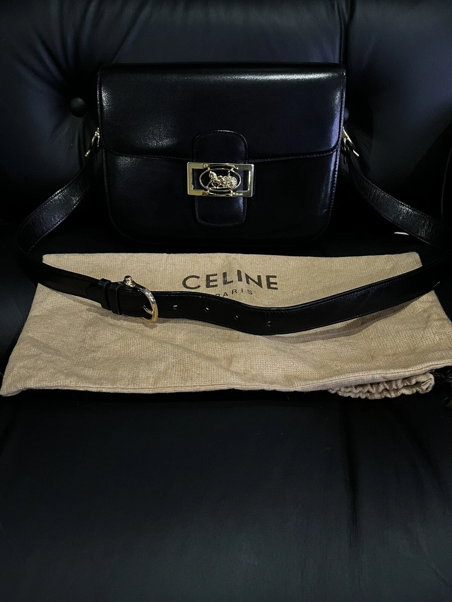 Authentic Celine Vintage Black Box Bag Carriage Medium