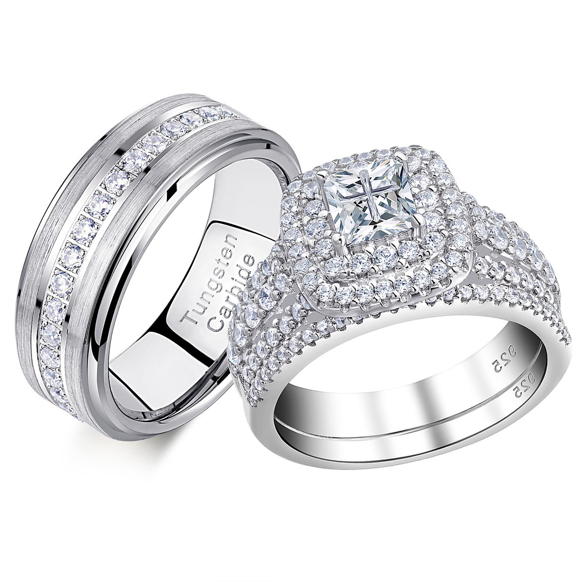 Couple Ring Sets for Him and Her Sterling Silver Women Ring