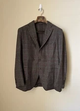 Drake’s London Tweed Check Plaid Blazer Suit Jacket Brown Green Wool 54