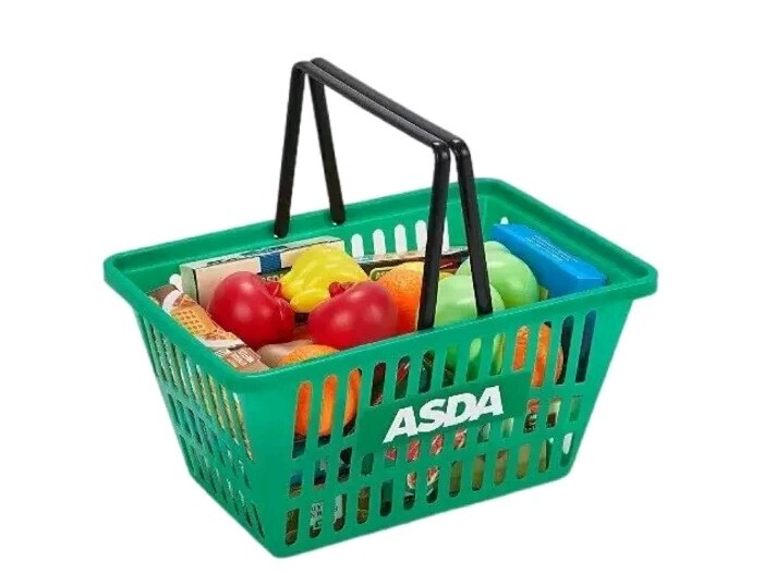 24Pc Children's Toy Shopping Basket with Food Kids Grocery Role Play