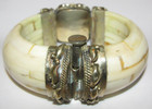 Vintage Antique Pull Pin Hinged Bangle Bracelet Light Beige Cream Purple Stone — photo 3