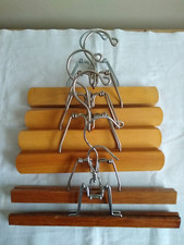 Lot Of 6 Vintage Wooden Pant Hangers Metal Clamp- Setwell  Unbranded