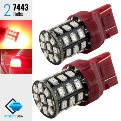 2x 7443 High Power 2835 Chip Bright Red Brake Tail Stop 33 SMD LED Light Bulbs