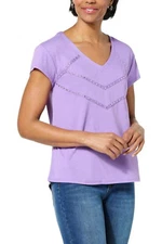DG2 by Diane Gilman Embellished Hi-Low Short-Sleeve Tee Violet