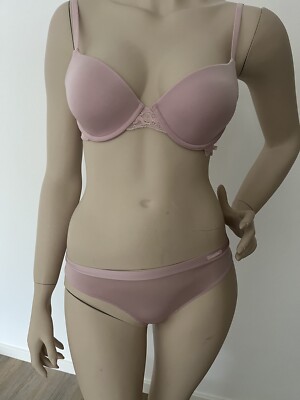 Neu ! Calvin Klein BH 75B / 34 rosa , 2 passende Slips mit Spitze Gr. S 