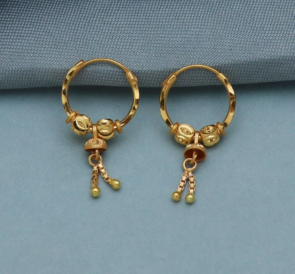 22K Yellow Gold Hoop Earrings, 22 Karat Fine Jewelry Huggies Handmade Earrings