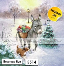 (5514) TWO Paper BEVERAGE / COCKTAIL Decoupage Art Craft Napkin CHRISTMAS DONKEY
