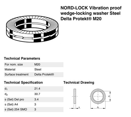 Nord Lock Washers Genuine Wedge lock Washers Sizes M4 to M24 Steel Delta Protekt - 第 9/19 張圖片