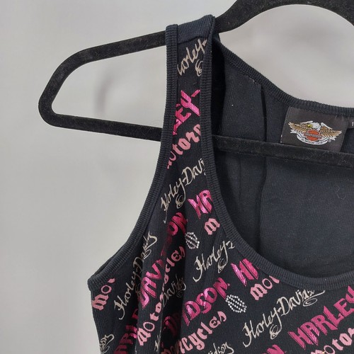 Harley Davidson Women’s TankTop Shirt SZ 1-W Black Pink Rhinestones - Imagen 4 de 7