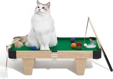 4 in 1 Cat Toys Mini Pool Table for Cats Scratching Post Feather Wand Rest Bed