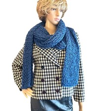 Extra Long Thick Hand Knitted Blue Chunky Scarf 106in x 8in