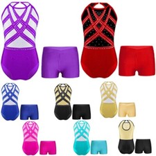 Kids Girls Set Ballet Outfit Training Suit Keyhole Back Costumes Yoga Uniforms