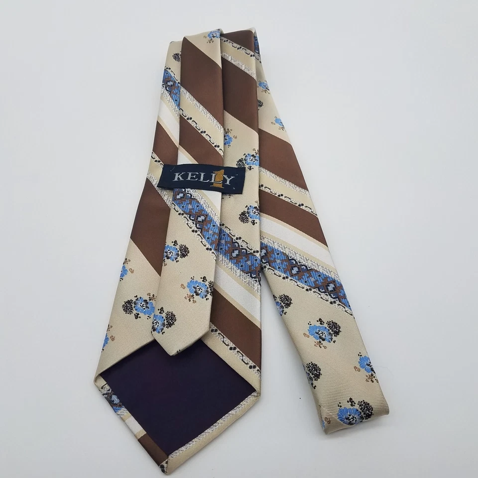 Corbata vintage Kelly 1 para hombre a rayas florales 54" Foto 3 de 4
