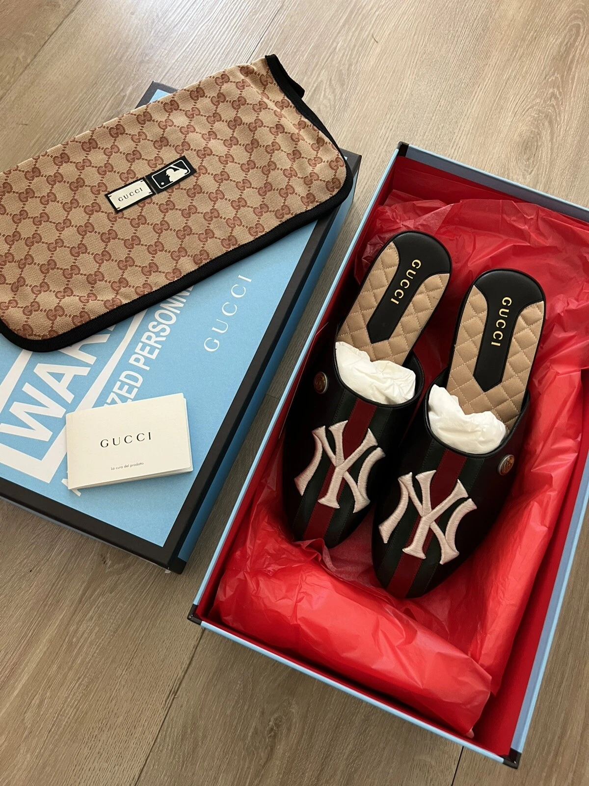 Gucci hommes neuf New York Yankees pantoufles mules chaussures US 7,5 MLB
