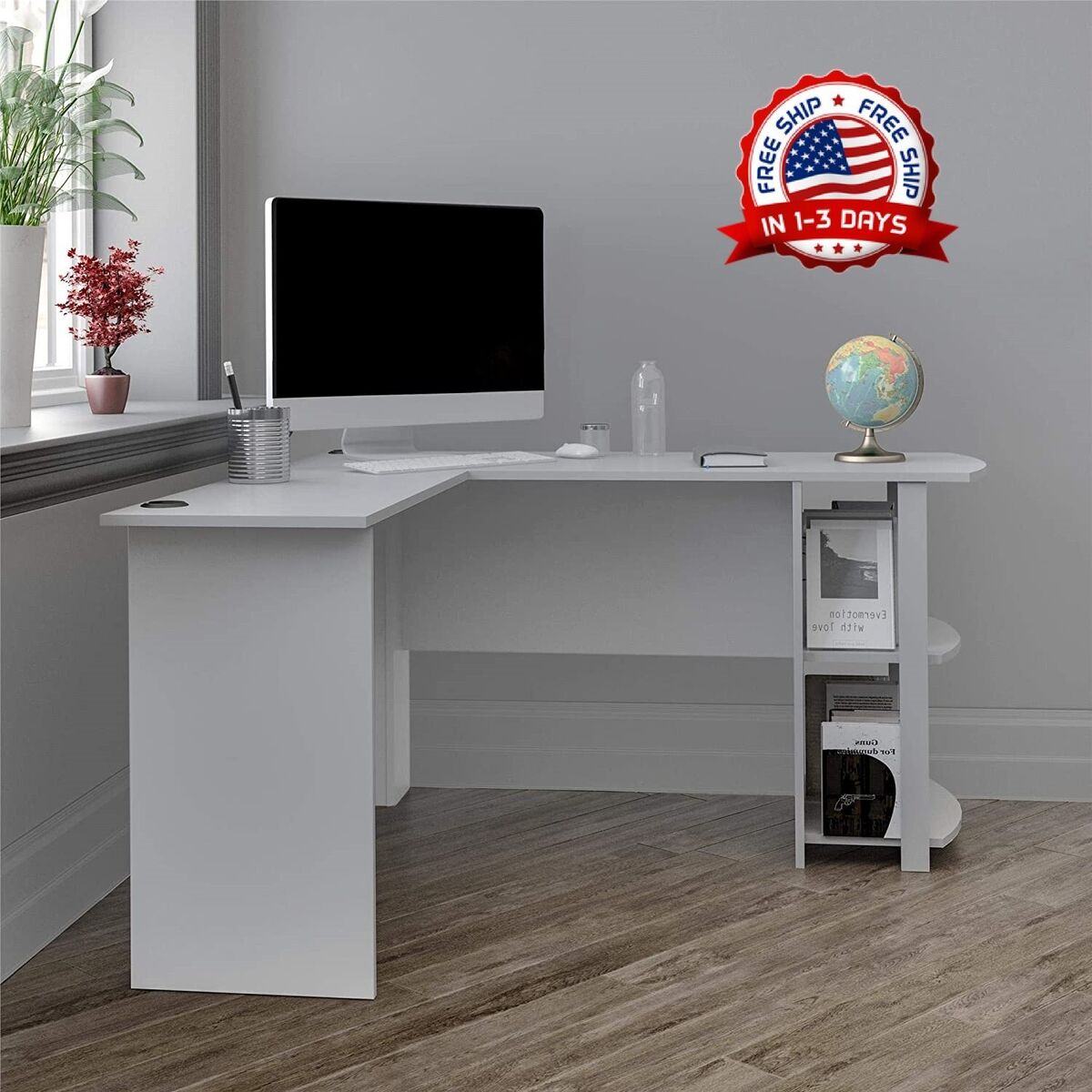 escritorio en forma de l para computadora oficina estudio mueble mesa gris  
