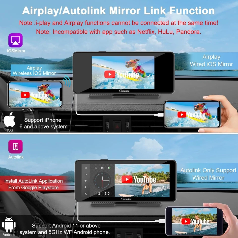 Carpuride 6.86” Carplay Android Auto Autoradio Touchscreen Auto Stereo Empfänger - Bild 4 von 4