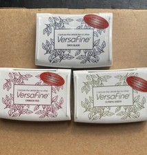 3 Tsukineko VersaFine Ink Pad - Green Red Onyx Black Ink Pad For Stamping