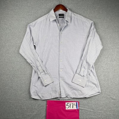 Emporio Armani New York Shirt 17.5 White Blue Casual Button Up Long Sleeve Mens