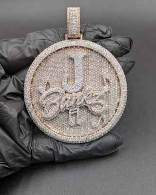 3.0Ct Round Cut Real Moissanite Customized Letter Pendant 14K Yellow Gold Plated