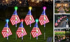 4th of July Decorations Outdoor Solar Lights, 6PCS Red White and flag-6pack
