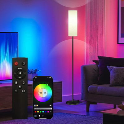 Smart LED Floor Lamp with App Control, RGB Colors, Dimmable, 67'' Tall White Lamp