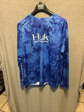 Huk Fishing Shirt Mens 2XL Performance Long Sleeve Blue Kryptek Crew Neck Tee