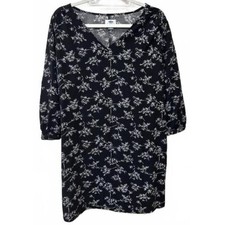 Old Navy Black Floral Print Dress Cottagecore Dark Garden Artsy Women's Large