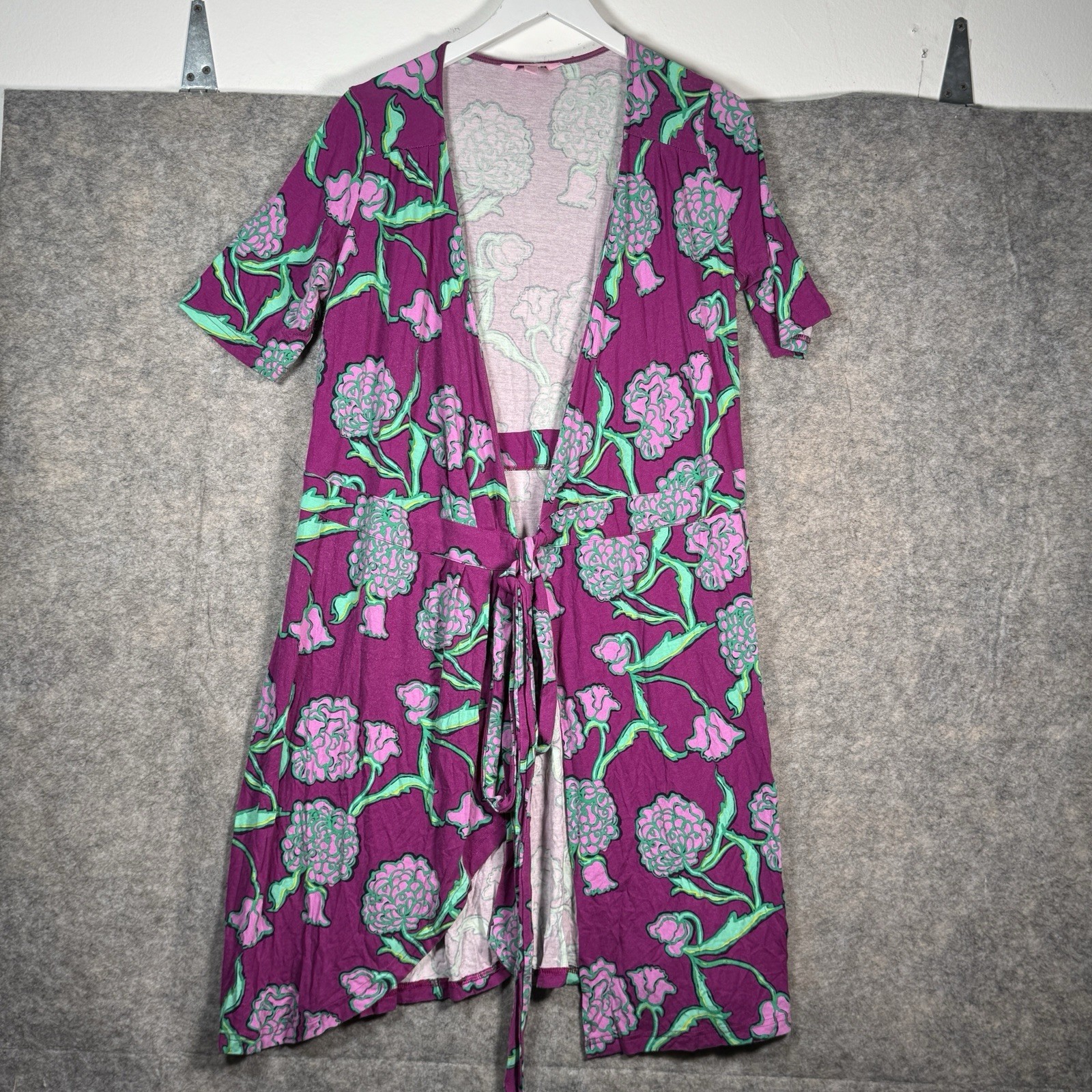 Womens Lilly Pulitzer Arina Hollyhock Purple Floral Wrap Dress Size L
