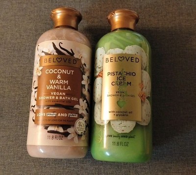 2 Pack!! Beloved Coconut & Warm Vanilla AND Pistachio Ice Cream Shower Bath Gel