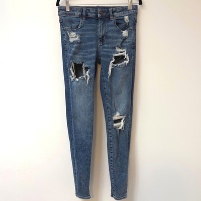 American Eagle Distressed Skinny Jegging Medium Wash Size 6 Stretch