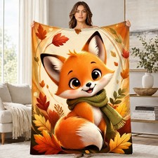 Autumn Baby Fox With Scarf Coral Fleece Blanket