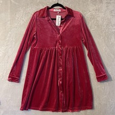 Jenny Boston Boutique Hot Pink Velvet Button Down Mini Dress Large New Babydoll