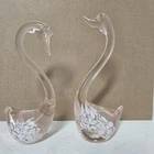Vintage Art Glass Swans Figurines Pair Murano Blown Glass Taiwan Home Decor Coll